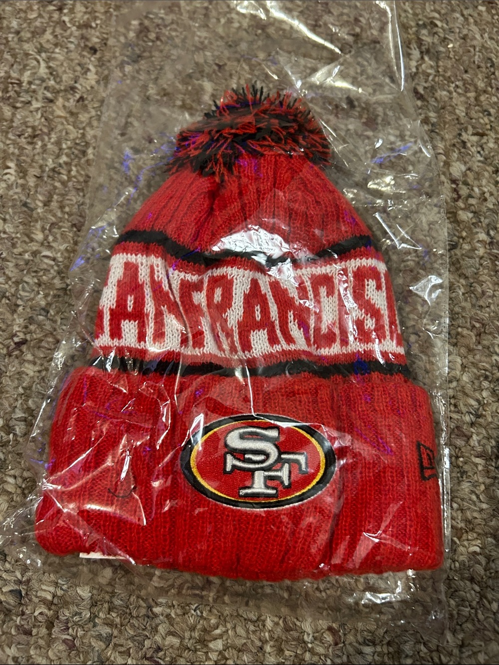 San Francisco 49ers Red Pom Beanie Hat - Kids Accessories